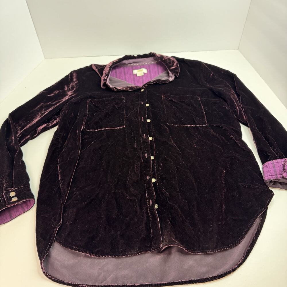Maeve Anthropologie Shirt Womens 14 Burgundy Karina Velvet Button Up Holdiay